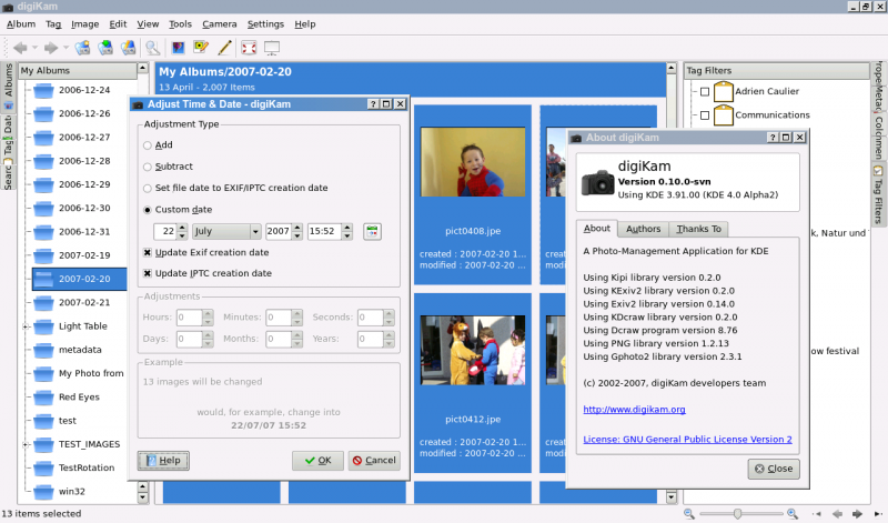 TimeAdjust kipi-plugin for KDE4 in action